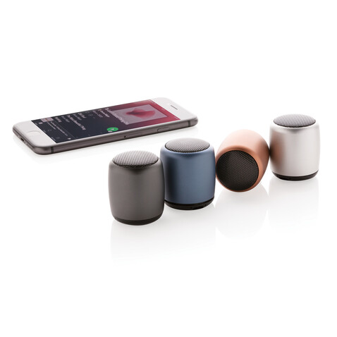 Kabelloser Mini-Lautsprecher aus Aluminium silber bedrucken, Art.-Nr. P329.392