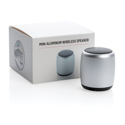 Kabelloser Mini-Lautsprecher aus Aluminium silber bedrucken, Art.-Nr. P329.392