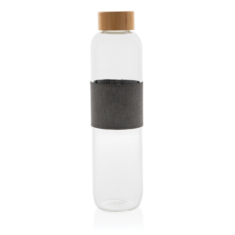 Impact Borosilikat-Glasflasche mit Bambusdeckel transparent, grau bedrucken, Art.-Nr. P436.770