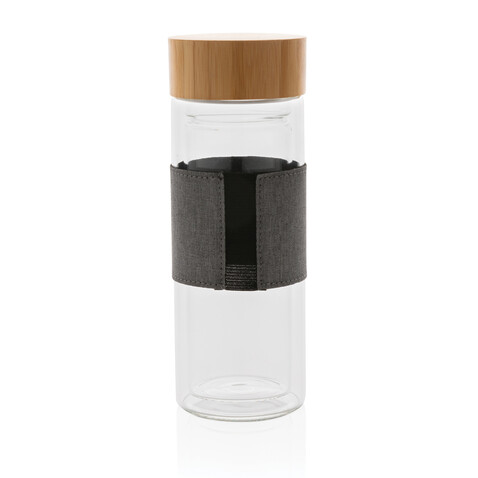 Impact doppelwandige Borosilikatglas-Flasche transparent, grau bedrucken, Art.-Nr. P436.780