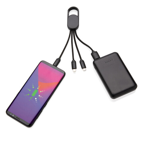 4-in-1 Kabel mit Karabiner-Clip schwarz bedrucken, Art.-Nr. P302.071