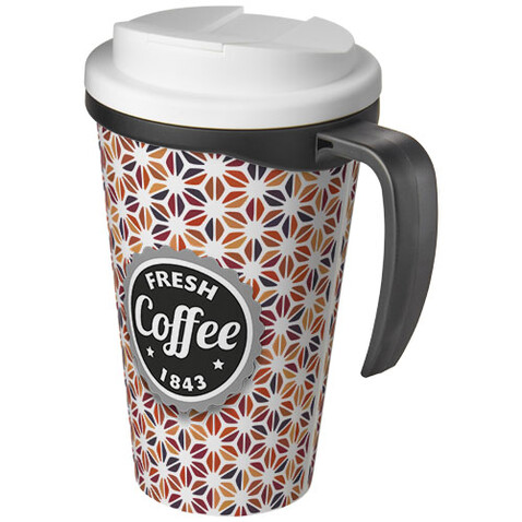 Brite-Ameriano® Grande 350 ml Isolierbecher mit auslaufsicherem Schraubverschluss, schwarz, weiss bedrucken, Art.-Nr. 21042001