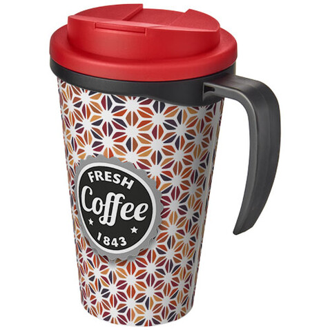 Brite-Ameriano® Grande 350 ml Isolierbecher mit auslaufsicherem Schraubverschluss, schwarz, rot bedrucken, Art.-Nr. 21042002