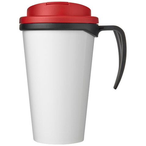 Brite-Ameriano® Grande 350 ml Isolierbecher mit auslaufsicherem Schraubverschluss, schwarz, rot bedrucken, Art.-Nr. 21042002