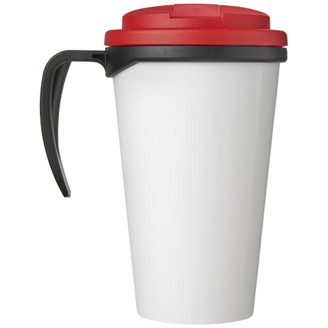 Brite-Ameriano® Grande 350 ml Isolierbecher mit auslaufsicherem Schraubverschluss, schwarz, rot bedrucken, Art.-Nr. 21042002