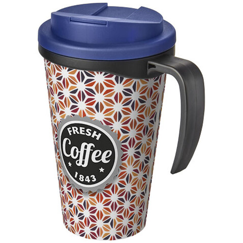 Brite-Ameriano® Grande 350 ml Isolierbecher mit auslaufsicherem Schraubverschluss, schwarz, blau bedrucken, Art.-Nr. 21042003