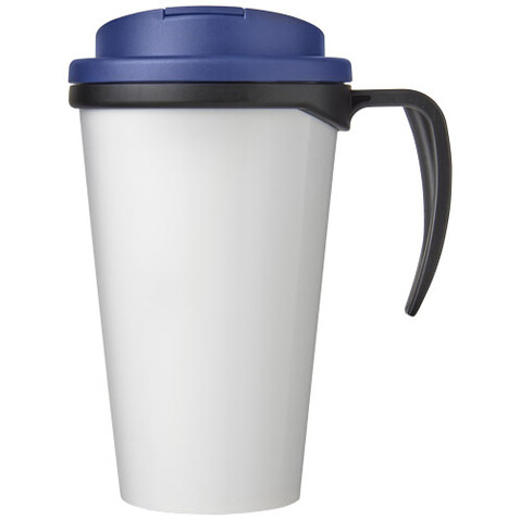 Brite-Ameriano® Grande 350 ml Isolierbecher mit auslaufsicherem Schraubverschluss, schwarz, blau bedrucken, Art.-Nr. 21042003