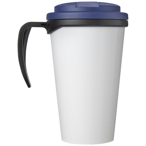 Brite-Ameriano® Grande 350 ml Isolierbecher mit auslaufsicherem Schraubverschluss, schwarz, blau bedrucken, Art.-Nr. 21042003