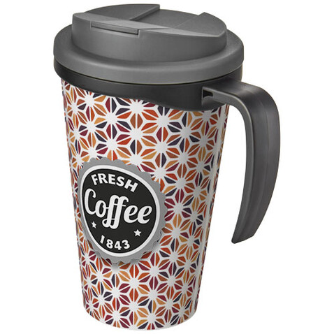 Brite-Ameriano® Grande 350 ml Isolierbecher mit auslaufsicherem Schraubverschluss, schwarz, grau bedrucken, Art.-Nr. 21042004