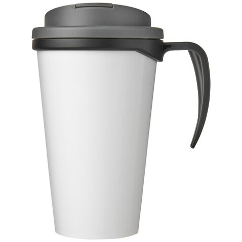 Brite-Ameriano® Grande 350 ml Isolierbecher mit auslaufsicherem Schraubverschluss, schwarz, grau bedrucken, Art.-Nr. 21042004