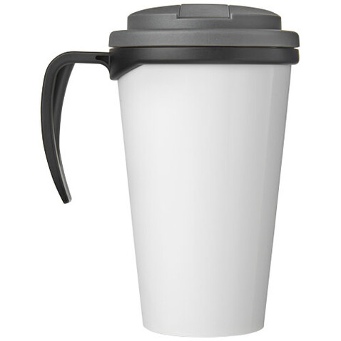 Brite-Ameriano® Grande 350 ml Isolierbecher mit auslaufsicherem Schraubverschluss, schwarz, grau bedrucken, Art.-Nr. 21042004