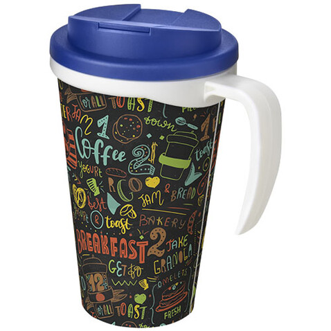Brite-Ameriano® Grande 350 ml Isolierbecher mit auslaufsicherem Schraubverschluss, weiss, blau bedrucken, Art.-Nr. 21042007