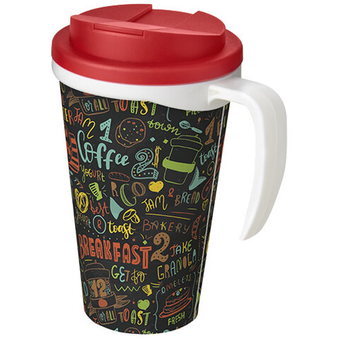 Brite-Ameriano® Grande 350 ml Isolierbecher mit auslaufsicherem Schraubverschluss, weiss, rot bedrucken, Art.-Nr. 21042008