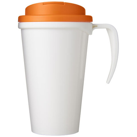 Brite-Ameriano® Grande 350 ml Isolierbecher mit auslaufsicherem Schraubverschluss, weiss, orange bedrucken, Art.-Nr. 21042010