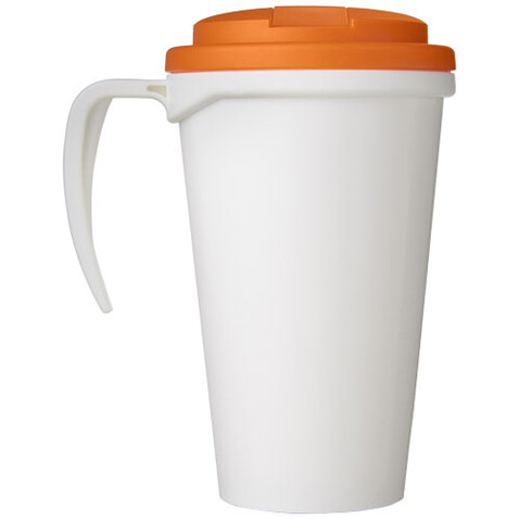 Brite-Ameriano® Grande 350 ml Isolierbecher mit auslaufsicherem Schraubverschluss, weiss, orange bedrucken, Art.-Nr. 21042010