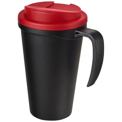 Americano® Grande 350 ml Isolierbecher mit auslaufsicherem Schraubverschluss, schwarz, rot bedrucken, Art.-Nr. 21042102