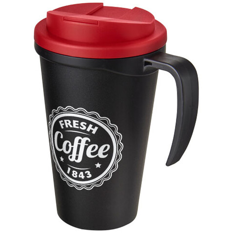 Americano® Grande 350 ml Isolierbecher mit auslaufsicherem Schraubverschluss, schwarz, rot bedrucken, Art.-Nr. 21042102