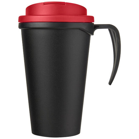 Americano® Grande 350 ml Isolierbecher mit auslaufsicherem Schraubverschluss, schwarz, rot bedrucken, Art.-Nr. 21042102