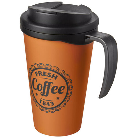 Americano® Grande 350 ml Isolierbecher mit auslaufsicherem Schraubverschluss, orange, schwarz bedrucken, Art.-Nr. 21042104