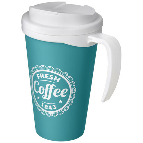 Americano® Grande 350 ml Isolierbecher mit auslaufsicherem Schraubverschluss, aquablau, weiss bedrucken, Art.-Nr. 21042111