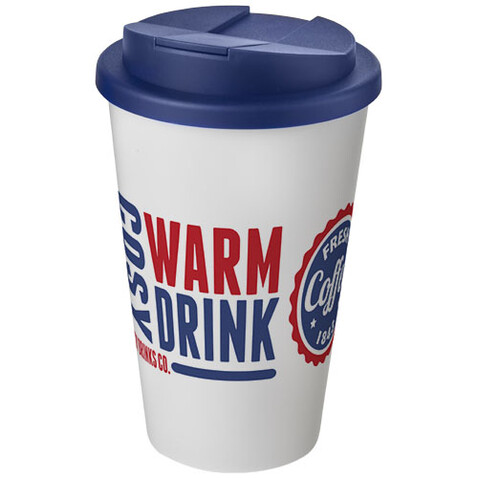 Americano® 350 ml Isolierbecher mit auslaufsicherem Schraubverschluss, weiss, blau bedrucken, Art.-Nr. 21069501