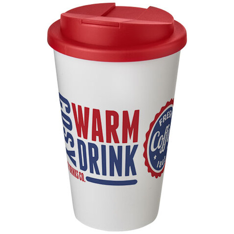 Americano® 350 ml Isolierbecher mit auslaufsicherem Schraubverschluss, weiss, rot bedrucken, Art.-Nr. 21069502 Americano® 350 ml Isolierbecher mit auslaufsicherem Schraubverschluss, weiss, rot bedrucken, Art.-Nr. 21069502