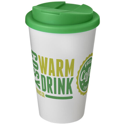 Americano® 350 ml Isolierbecher mit auslaufsicherem Schraubverschluss, weiss, grün bedrucken, Art.-Nr. 21069506