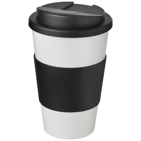 Americano® 350 ml Isolierbecher mit Schutzring &amp; auslaufsicherem Schraubverschluss, weiss, schwarz bedrucken, Art.-Nr. 21069600