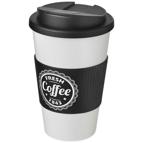Americano® 350 ml Isolierbecher mit Schutzring &amp; auslaufsicherem Schraubverschluss, weiss, schwarz bedrucken, Art.-Nr. 21069600