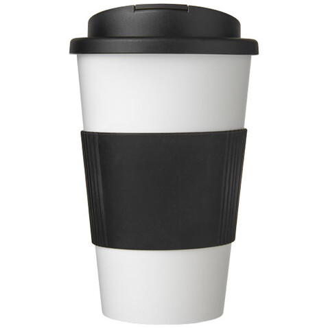 Americano® 350 ml Isolierbecher mit Schutzring &amp; auslaufsicherem Schraubverschluss, weiss, schwarz bedrucken, Art.-Nr. 21069600