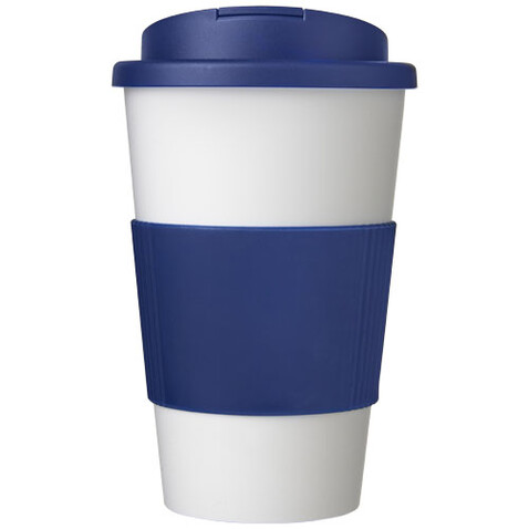 Americano® 350 ml Isolierbecher mit Schutzring & auslaufsicherem Schraubverschluss, weiss, blau bedrucken, Art.-Nr. 21069601 Americano® 350 ml Isolierbecher mit Schutzring & auslaufsicherem Schraubverschluss, weiss, blau bedrucken, Art.-Nr. 21069601