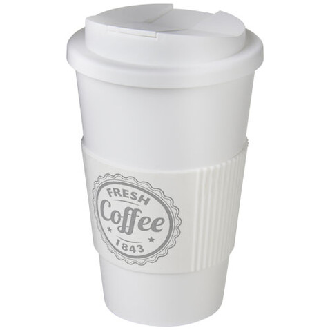 Americano® 350 ml Isolierbecher mit Schutzring &amp; auslaufsicherem Schraubverschluss, weiss bedrucken, Art.-Nr. 21069603