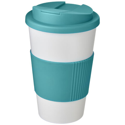 Americano® 350 ml Isolierbecher mit Schutzring &amp; auslaufsicherem Schraubverschluss, weiss, aquablau bedrucken, Art.-Nr. 21069604