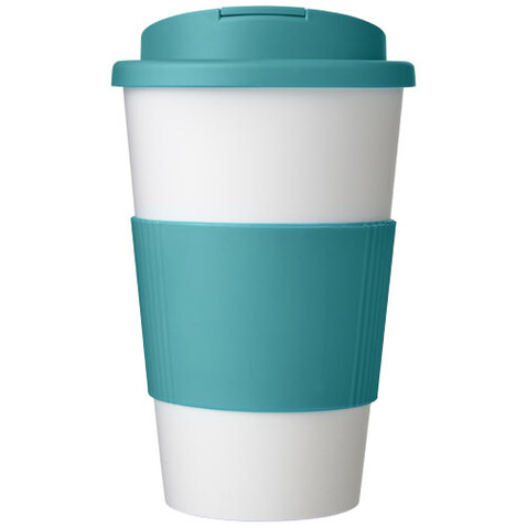 Americano® 350 ml Isolierbecher mit Schutzring &amp; auslaufsicherem Schraubverschluss, weiss, aquablau bedrucken, Art.-Nr. 21069604
