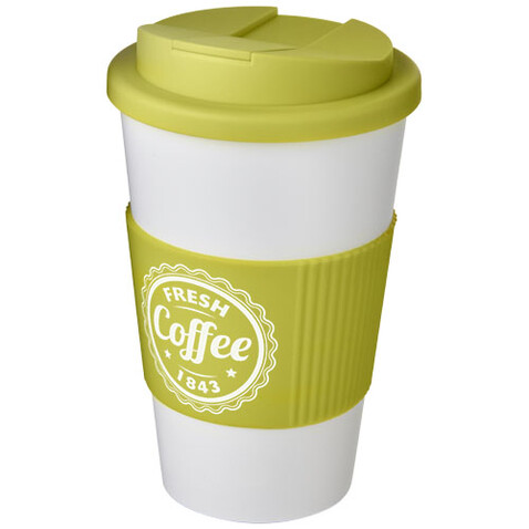 Americano® 350 ml Isolierbecher mit Schutzring &amp; auslaufsicherem Schraubverschluss, weiss, limone bedrucken, Art.-Nr. 21069605