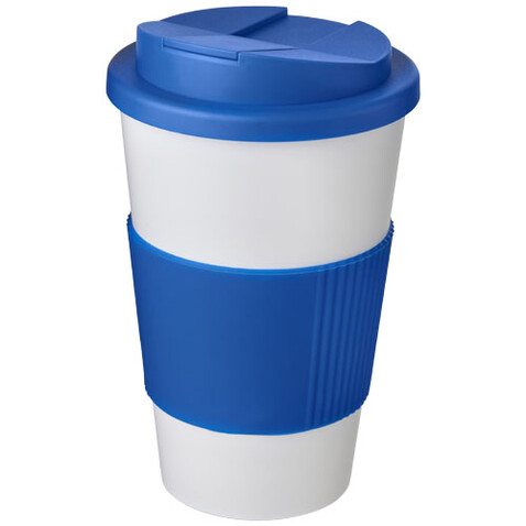 Americano® 350 ml Isolierbecher mit Schutzring &amp; auslaufsicherem Schraubverschluss, weiss, mittelblau bedrucken, Art.-Nr. 21069606