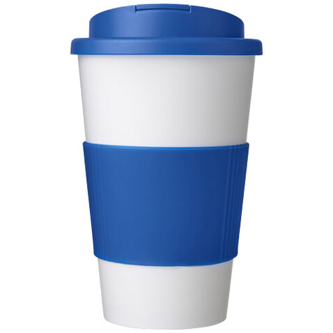 Americano® 350 ml Isolierbecher mit Schutzring &amp; auslaufsicherem Schraubverschluss, weiss, mittelblau bedrucken, Art.-Nr. 21069606
