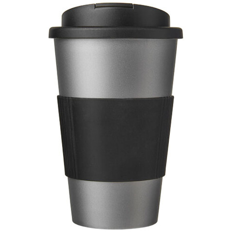 Americano® 350 ml Isolierbecher mit Schutzring &amp; auslaufsicherem Schraubverschluss, silber, schwarz bedrucken, Art.-Nr. 21069613