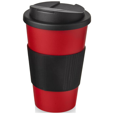 Americano® 350 ml Isolierbecher mit Schutzring &amp; auslaufsicherem Schraubverschluss, rot, schwarz bedrucken, Art.-Nr. 21069616