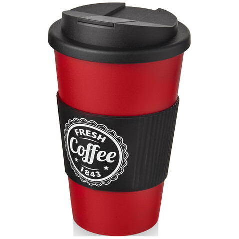 Americano® 350 ml Isolierbecher mit Schutzring &amp; auslaufsicherem Schraubverschluss, rot, schwarz bedrucken, Art.-Nr. 21069616