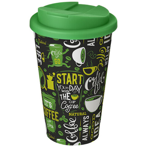Brite-Americano® 350 ml Isolierbecher mit auslaufsicherem Schraubverschluss, weiss, grün bedrucken, Art.-Nr. 21069706