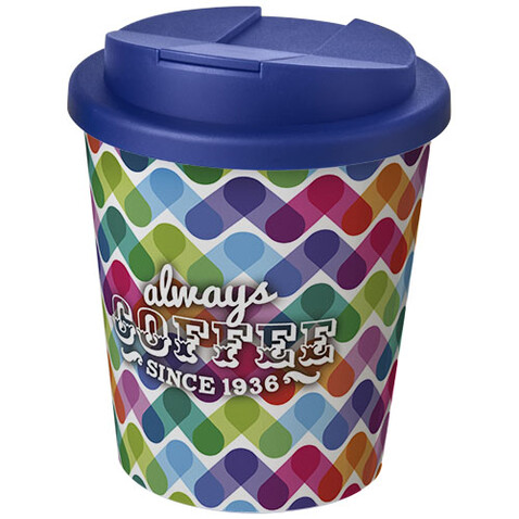 Brite-Americano® Espresso 250 ml Isolierbecher mit auslaufsicherem Schraubverschluss, weiss, blau bedrucken, Art.-Nr. 21069801