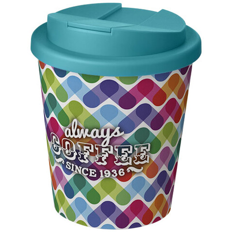 Brite-Americano® Espresso 250 ml Isolierbecher mit auslaufsicherem Schraubverschluss, weiss, aquablau bedrucken, Art.-Nr. 21069804