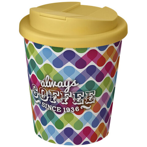 Brite-Americano® Espresso 250 ml Isolierbecher mit auslaufsicherem Schraubverschluss, weiss, gelb bedrucken, Art.-Nr. 21069811