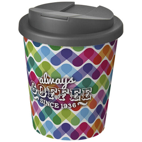 Brite-Americano® Espresso 250 ml Isolierbecher mit auslaufsicherem Schraubverschluss, weiss, grau bedrucken, Art.-Nr. 21069813