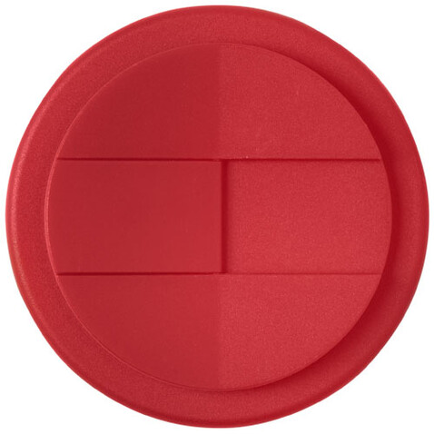 Americano® Eco 350 ml recycelter Becher mit auslaufsicherem Deckel, rot, schwarz bedrucken, Art.-Nr. 21042521