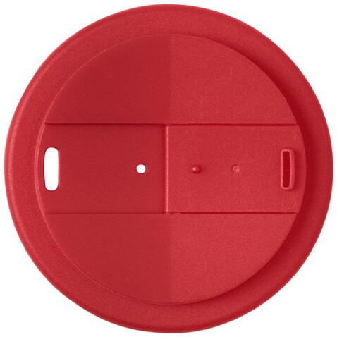 Americano® Eco 350 ml recycelter Becher mit auslaufsicherem Deckel, rot, schwarz bedrucken, Art.-Nr. 21042521