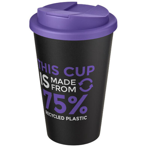 Americano® Eco 350 ml recycelter Becher mit auslaufsicherem Deckel, lila, schwarz bedrucken, Art.-Nr. 21042537 Americano® Eco 350 ml recycelter Becher mit auslaufsicherem Deckel, lila, schwarz bedrucken, Art.-Nr. 21042537