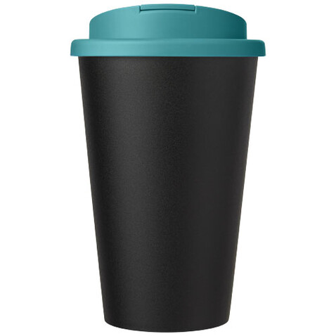 Americano® Eco 350 ml recycelter Becher mit auslaufsicherem Deckel, aquablau, schwarz bedrucken, Art.-Nr. 21042551