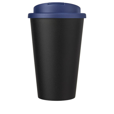 Americano® Eco 350 ml recycelter Becher mit auslaufsicherem Deckel, blau, schwarz bedrucken, Art.-Nr. 21042552